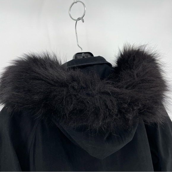 London Fog Women’s Coat Black Full Zip Fox Fur Trim Hood Petite M - Picture 8 of 9